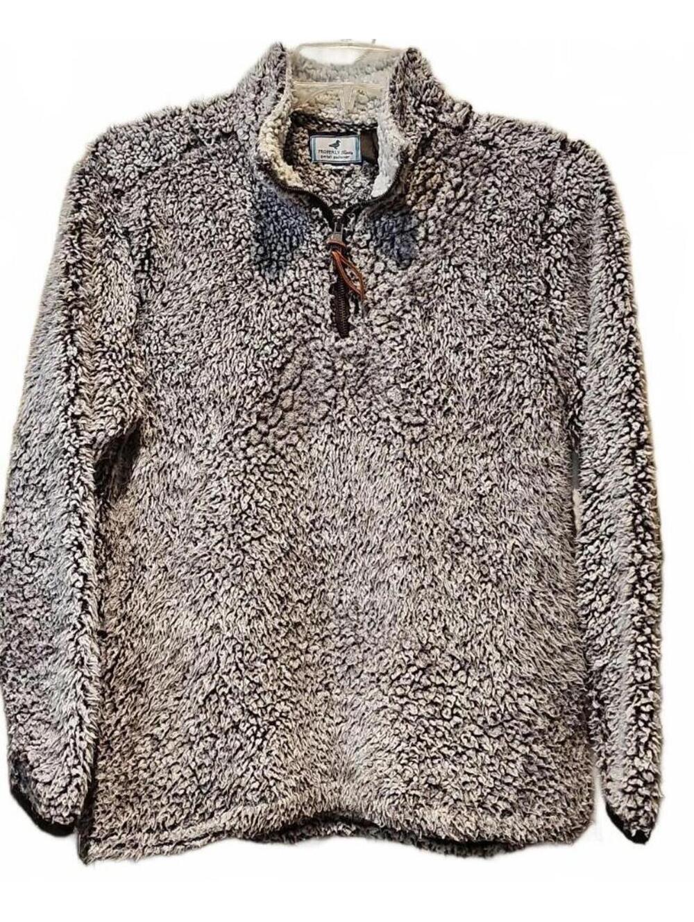 Properly Tied Pintail Pullover Sherpa Cozy Gray Quarter Zip Pockets Sweater Sm